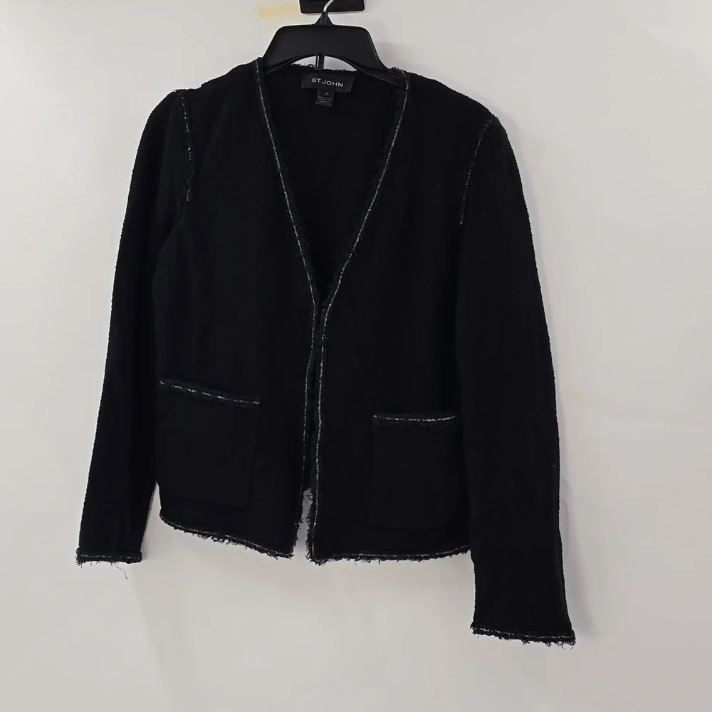 St John Collection Black Frayed Edge Jacket - Picture 2 of 7